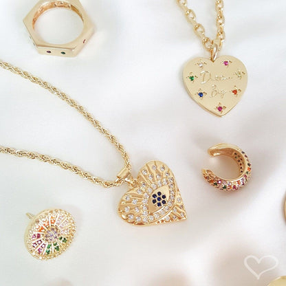 Anel Folheado a Ouro 18k Sextavado Zircônias Coloridas Luana