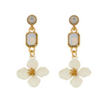 Brinco de Flor Acácia Off White Strass White Opal