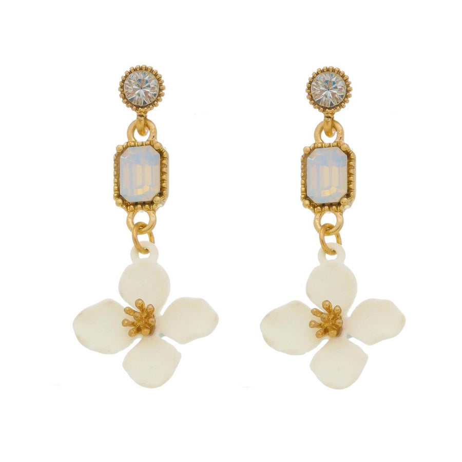 Brinco de Flor Acácia Off White Strass White Opal