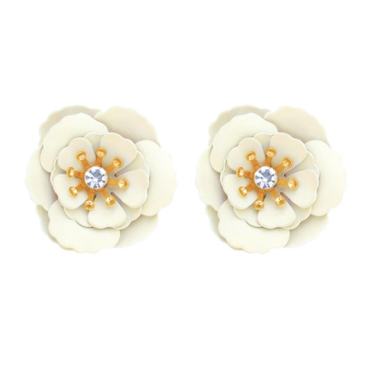 Brinco Piuka Flor Peônia Off White