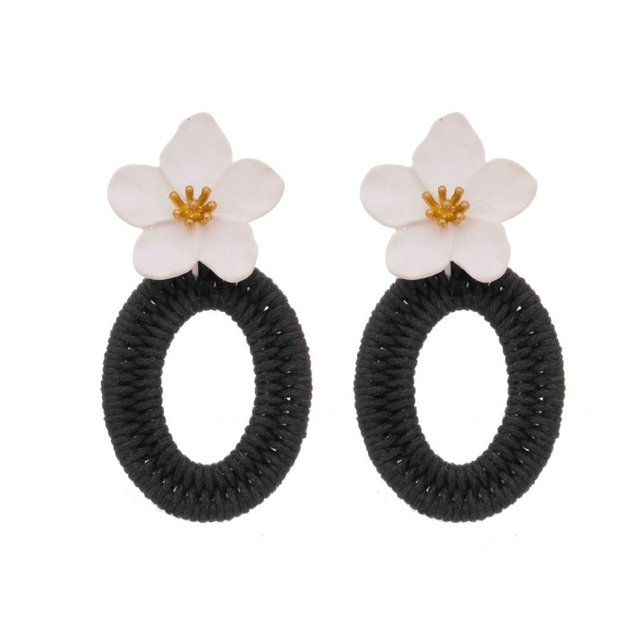 Brinco de Flor Verbena Branco e Preto