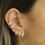 Trio de Brincos Argolinhas Bel Zircônias Folheado em Ródio Branco