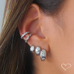 Trio de Brincos Argolinhas Cacá Estrelas Zircônias Folheado em Ródio Branco