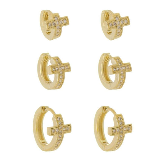 Trio de Brincos Argolinhas Laurie Cruz Zircônias Folheado a Ouro 18k
