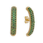 Brinco Ear Hook Helô 3 Fileiras Zircônias Esmeralda Folheado a Ouro 18k