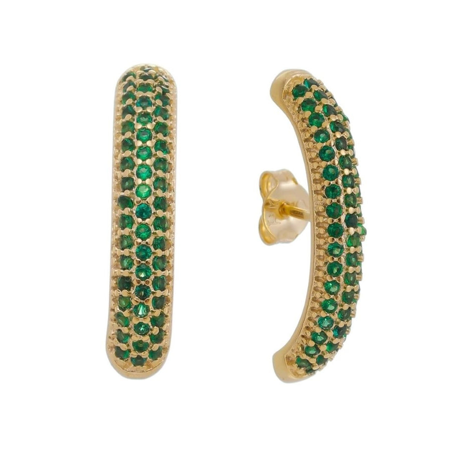 Brinco Ear Hook Helô 3 Fileiras Zircônias Esmeralda Folheado a Ouro 18k
