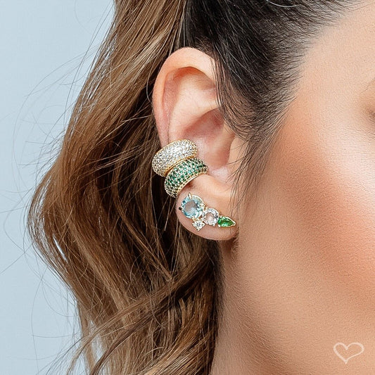 Piercing de Encaixe Piuka Tainá 5 Fileiras Zircônias Esmeralda Folheado a Ouro 18k