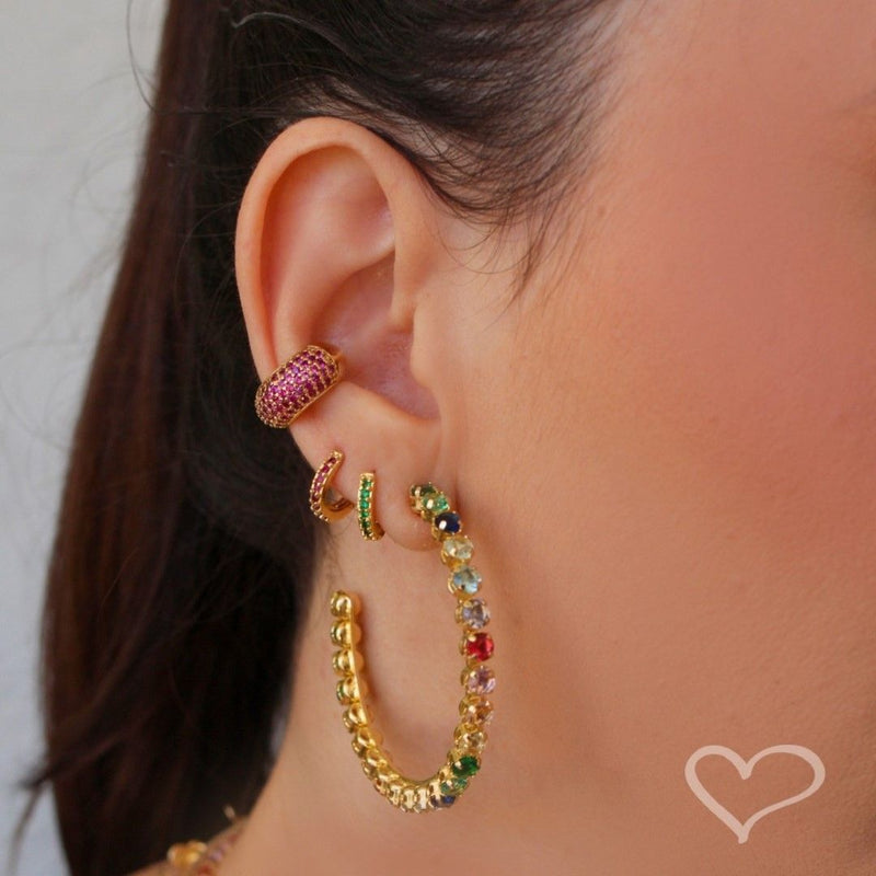 Piercing de Encaixe Piuka Tainá 5 Fileiras Zircônias Pink Folheado a Ouro 18k