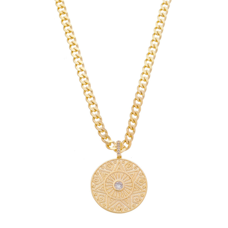 Colar Piuka Medalha Sol Hooponopono Zircônia Folheado a Ouro 18k