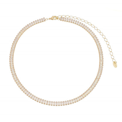 Choker Piuka Taylor Pequena Zircônias Baguete Cristal Folheado a Ouro 18k