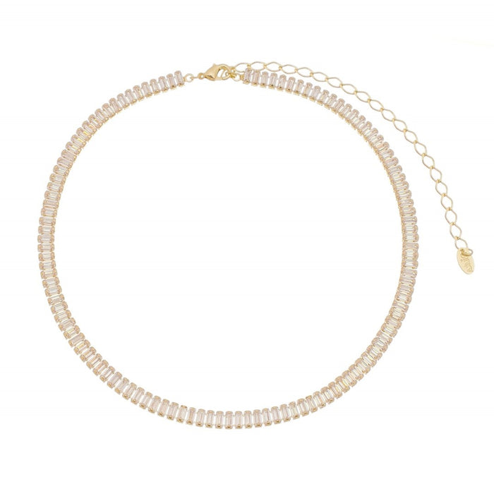 Choker Piuka Taylor Pequena Zircônias Baguete Cristal Folheado a Ouro 18k