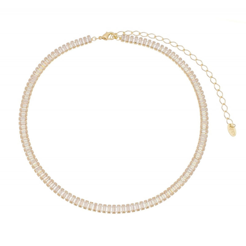 Choker Piuka Taylor Pequena Zircônias Baguete Cristal Folheado a Ouro 18k