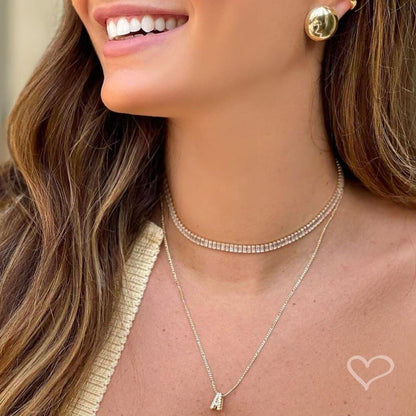 Choker Piuka Taylor Pequena Zircônias Baguete Cristal Folheado a Ouro 18k