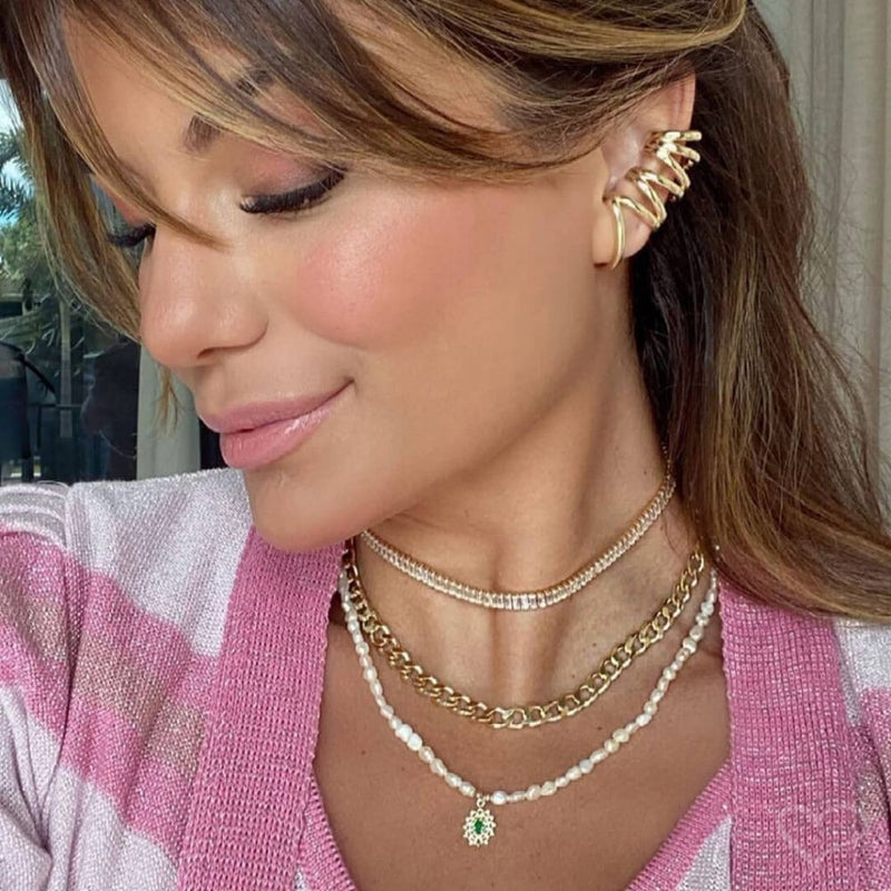 Choker Piuka Taylor Pequena Zircônias Baguete Cristal Folheado a Ouro 18k