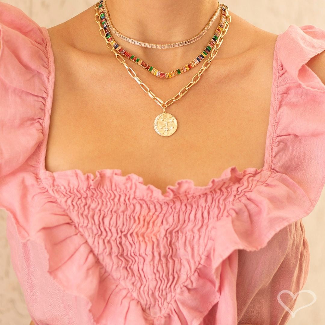 Choker Piuka Taylor Pequena Zircônias Baguete Cristal Folheado a Ouro 18k