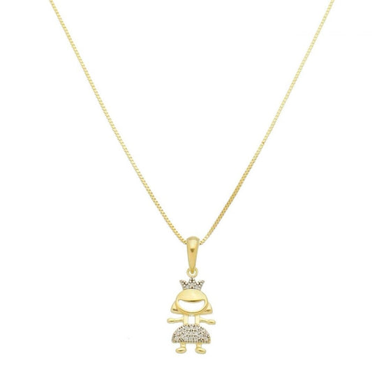 Colar Mãe de Menina Princesa Zircônias Cristal Folheado a Ouro 18k