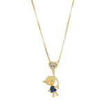 Colar Mãe de Menino Boné Coração Zircônias Safira Folheado a Ouro 18k