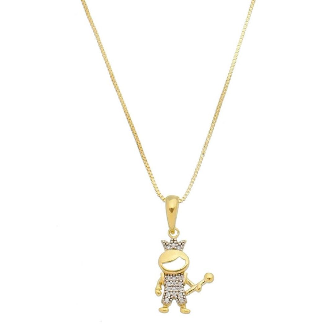 Colar Mãe de Menino Principe Zircônias Cristal Folheado a Ouro 18k