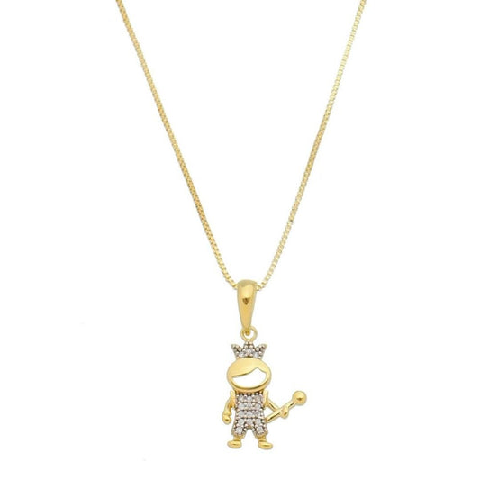 Colar Mãe de Menino Principe Zircônias Cristal Folheado a Ouro 18k