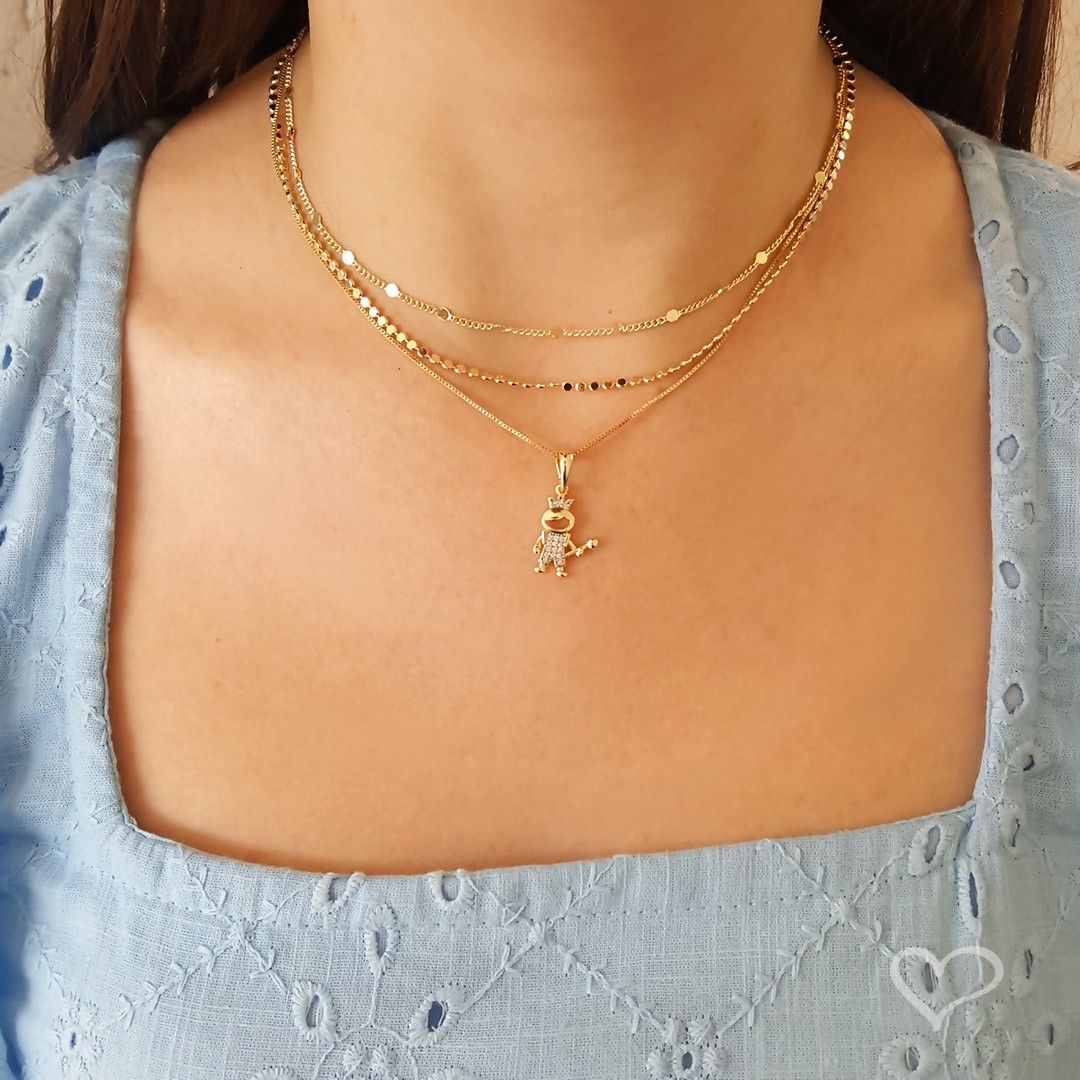 Colar Mãe de Menino Principe Zircônias Cristal Folheado a Ouro 18k