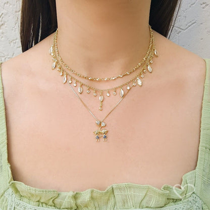 Colar Mãe de Meninos Coração Zircônias Safira Folheado a Ouro 18k