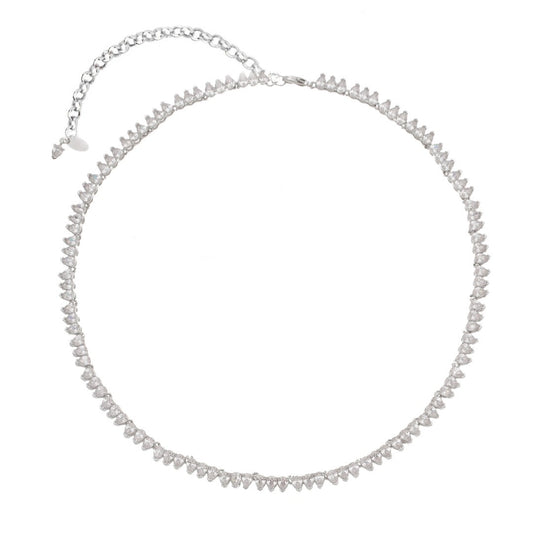 Colar Curto Celina Riviera Zircônias Gota Cristal Folheado em Ródio Branco