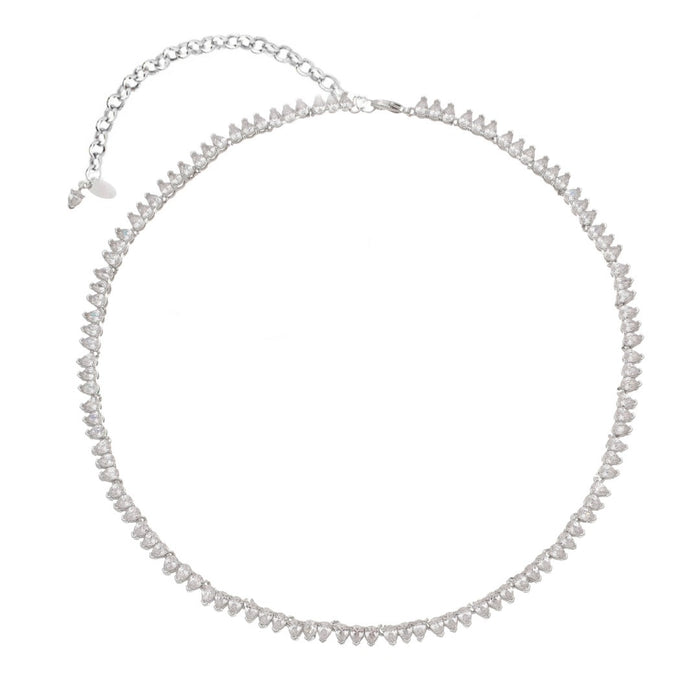 Colar Curto Celina Riviera Zircônias Gota Cristal Folheado em Ródio Branco