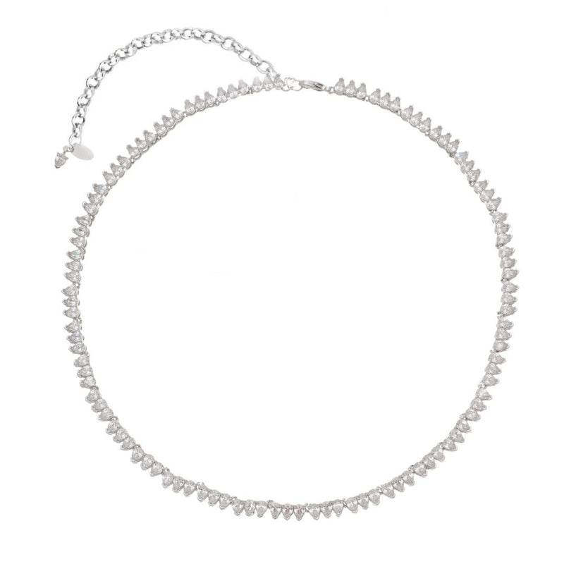 Colar Curto Celina Riviera Zircônias Gota Cristal Folheado em Ródio Branco