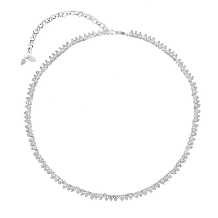 Colar Curto Celina Riviera Zircônias Gota Cristal Folheado em Ródio Branco