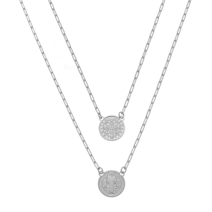 Escapulário Feminino São Bento Folheado em Ródio Branco