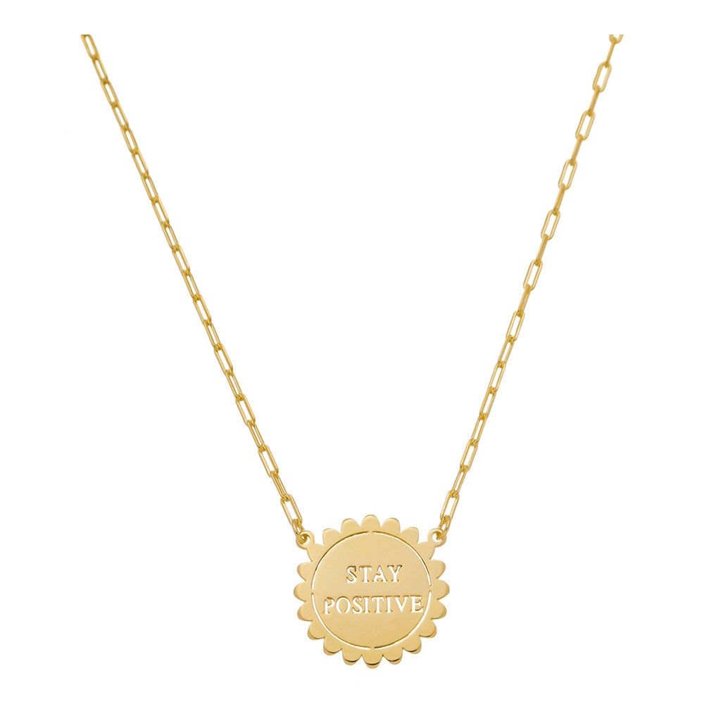 Colar Feminino Medalha Stay Positive Folheado a Ouro 18k