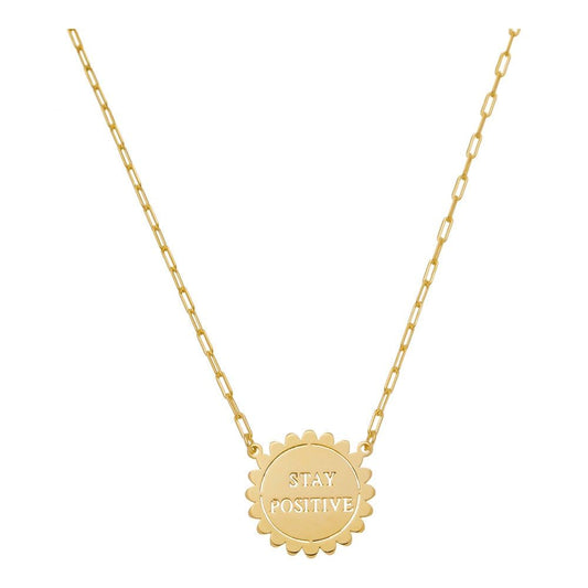 Colar Feminino Medalha Stay Positive Folheado a Ouro 18k