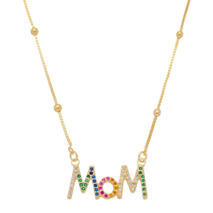 Colar Feminino Mom Zircônias Coloridas Folheado a Ouro 18k