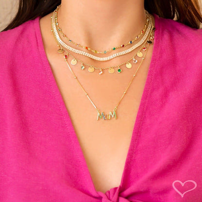 Colar Feminino Mom Zircônias Coloridas Folheado a Ouro 18k