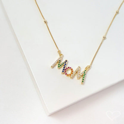 Colar Feminino Mom Zircônias Coloridas Folheado a Ouro 18k