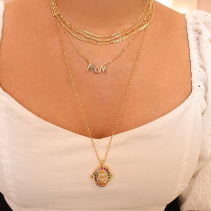 Colar Feminino Mom Zircônias Coloridas Folheado a Ouro 18k