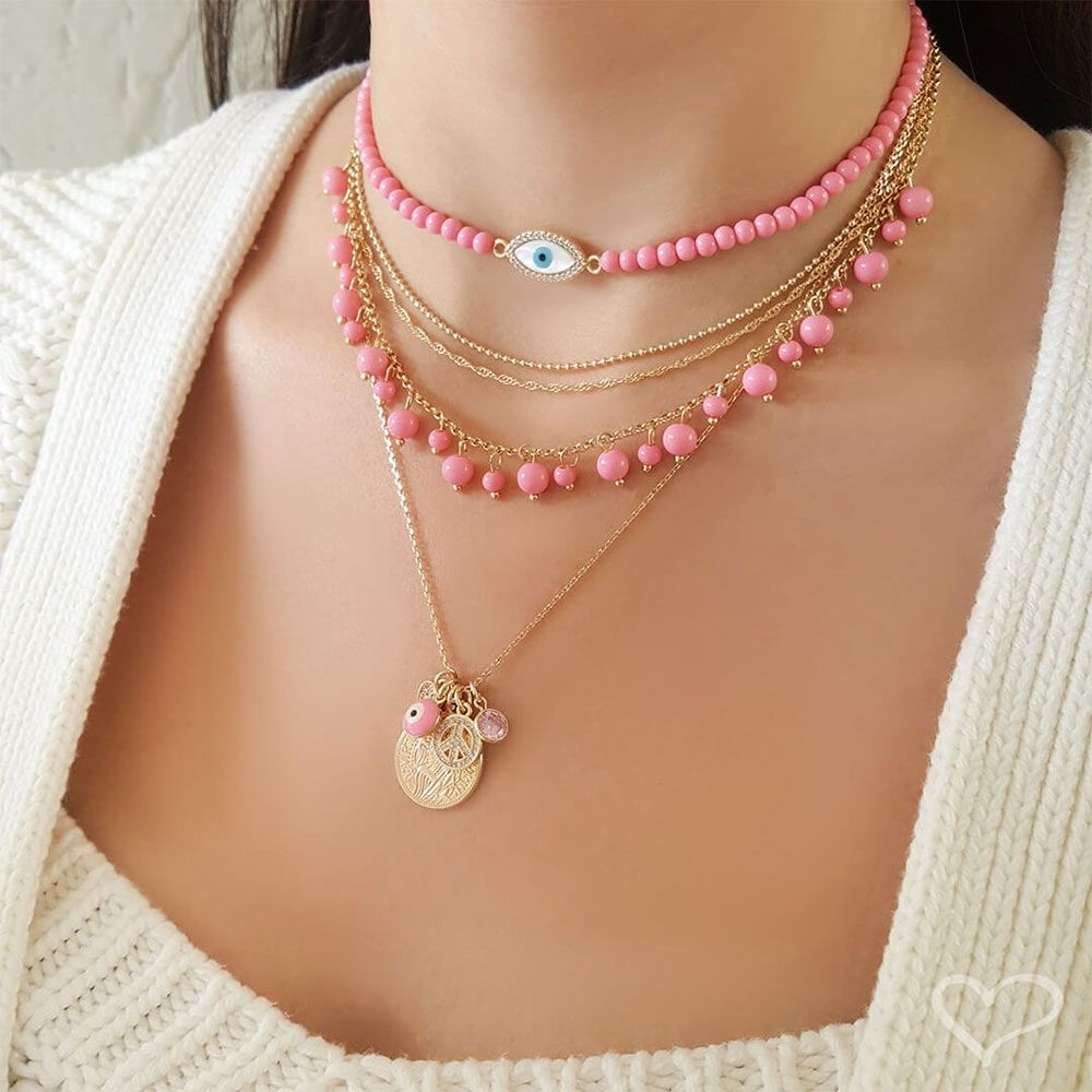 Choker Piuka Luara Murano Rosa Folheado a Ouro 18k