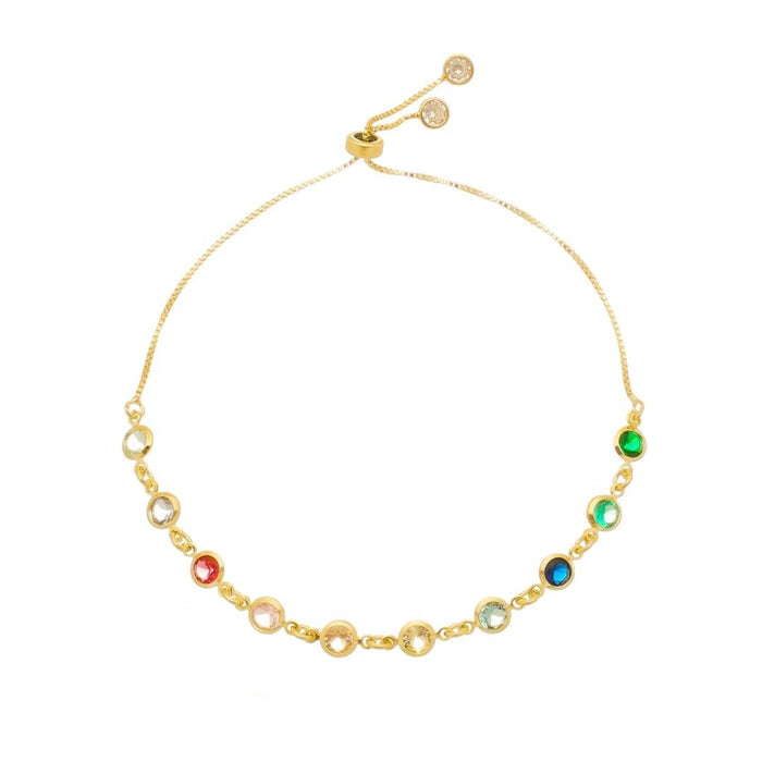 Pulseira Folheada a Ouro 18k Ajustável Theodora Zircônias Coloridas