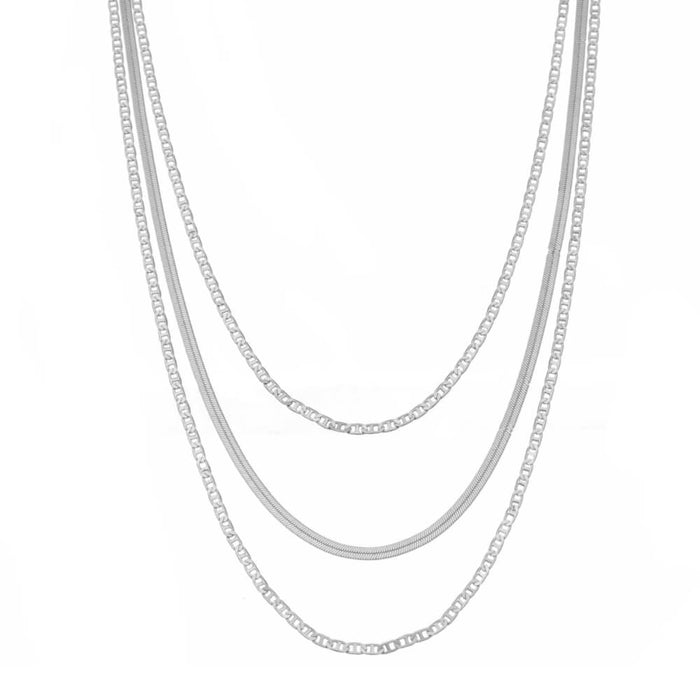 Colar Feminino Thati Correntes Folheado em Ródio Branco