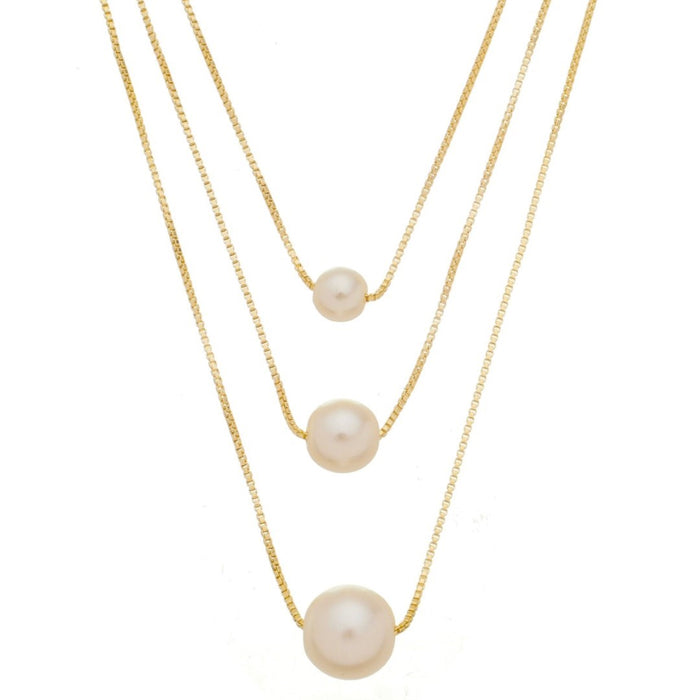 Colar Piuka 3 Voltas Ana Luiza Pérolas Folheado a Ouro 18k