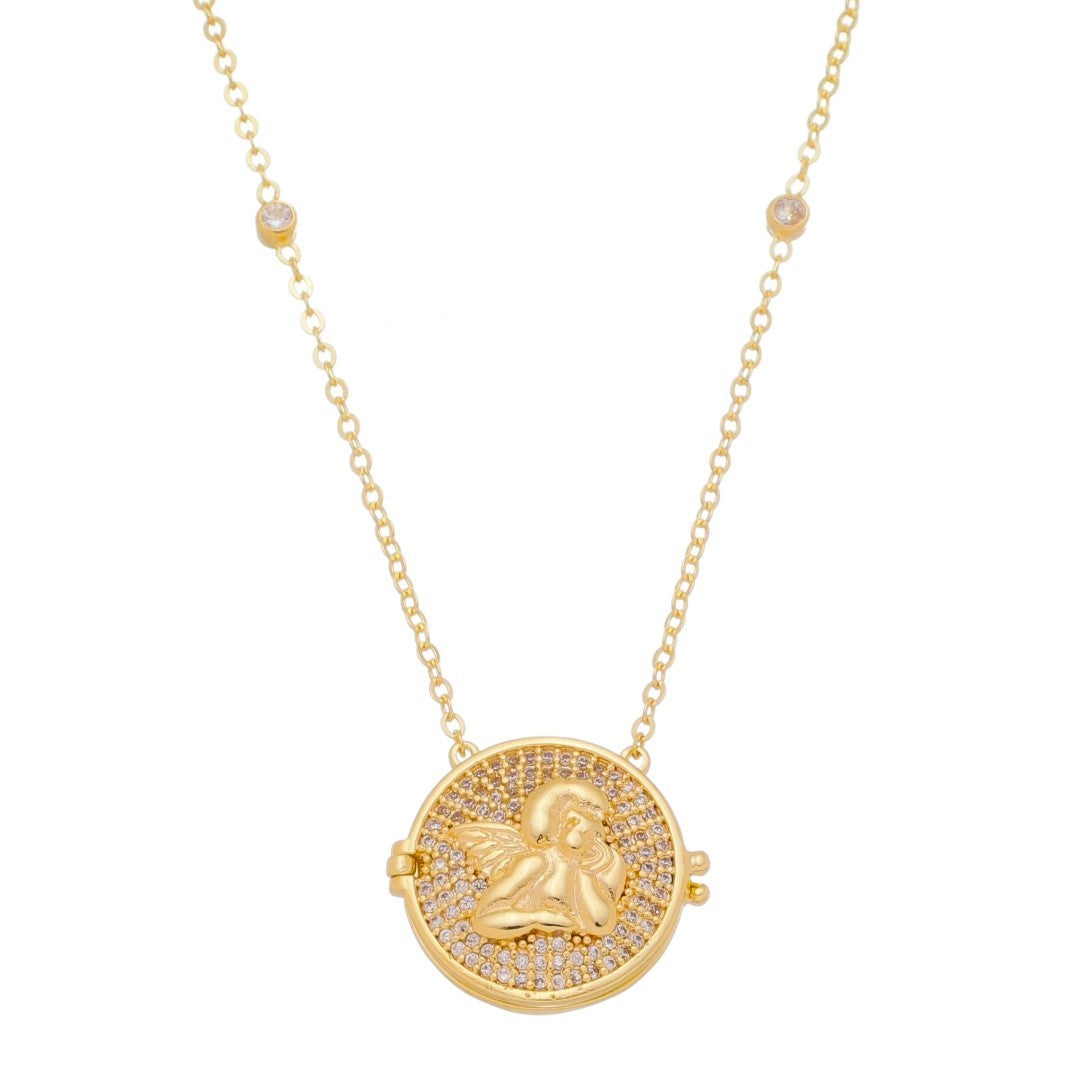 Colar Piuka Relicário Anjo da Guarda Zircônias Folheado a Ouro 18k
