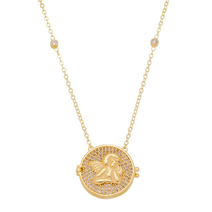 Colar Piuka Relicário Anjo da Guarda Zircônias Folheado a Ouro 18k