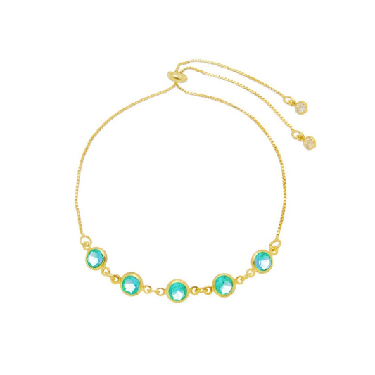 Pulseira Folheada a Ouro 18k Ajustável Zircônias Azul Betina