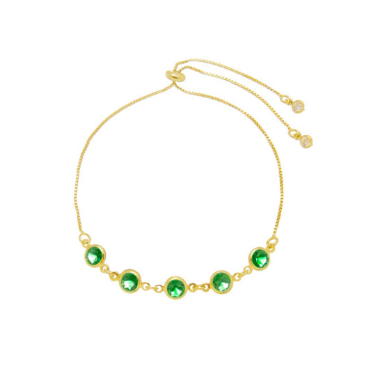 Pulseira Folheada a Ouro 18k Ajustável Zircônias Esmeralda Betina