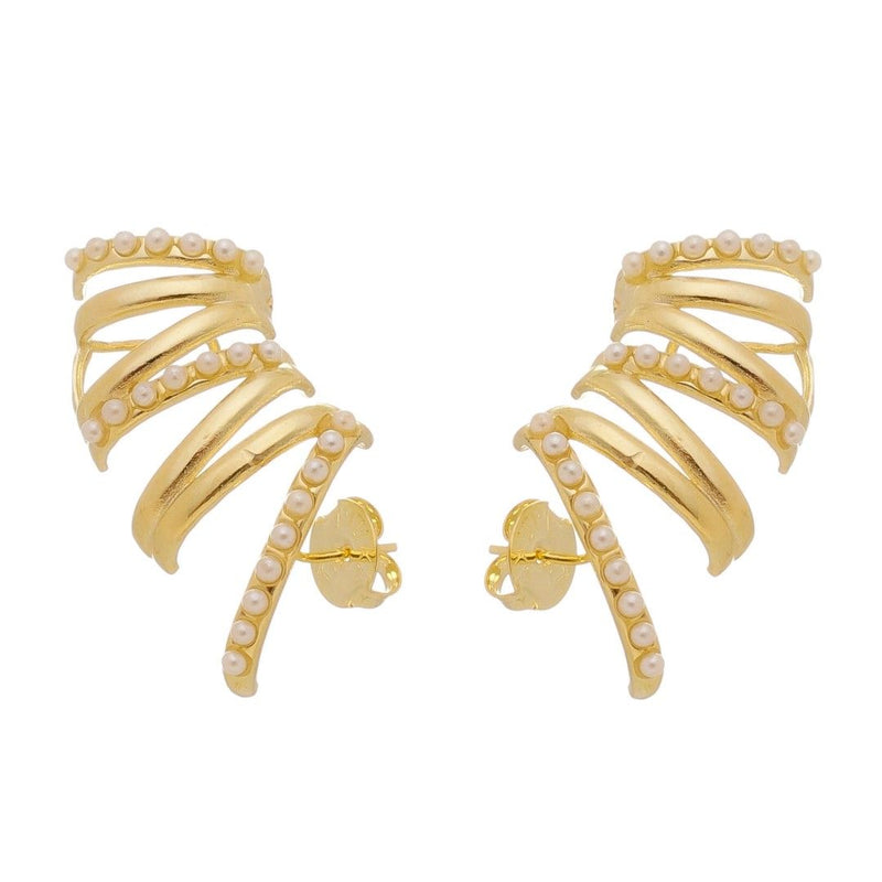 Brinco Ear Cuff Rafaela Pérolas Folheado a Ouro 18k