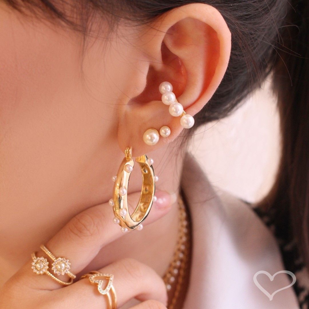 Brinco de Argola Manuela Pérolas Folheado a Ouro 18k