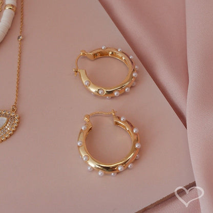 Brinco de Argola Manuela Pérolas Folheado a Ouro 18k