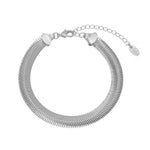 Pulseira Feminina Fernanda Malha Metal Larga Folheada em Ródio Branco