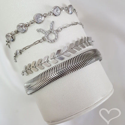 Pulseira Feminina Fernanda Malha Metal Larga Folheada em Ródio Branco