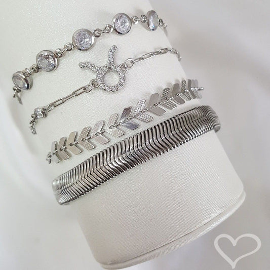 Pulseira Feminina Fernanda Malha Metal Larga Folheada em Ródio Branco